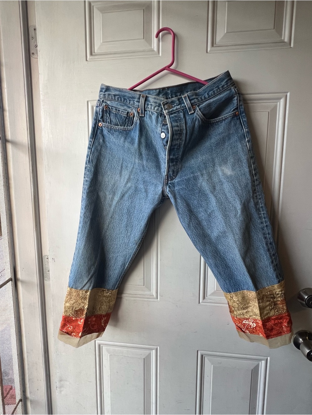 Levi's Light Blue Boyfriend Jeans with Red & Gold Cuff Trim